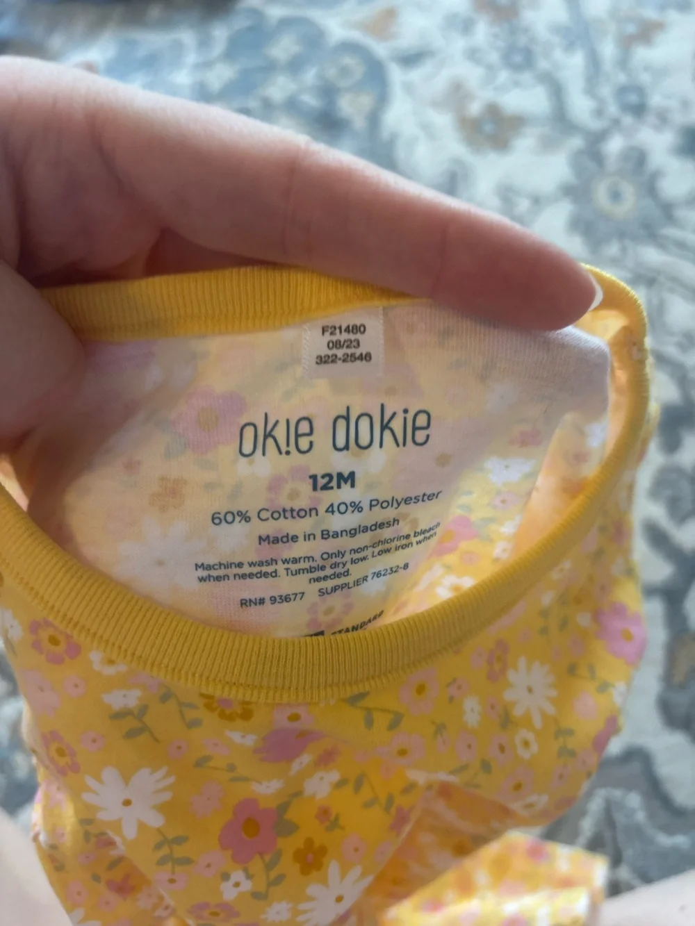 okie dokie Yellow Floral Infant Romper with Pink and White Flowers